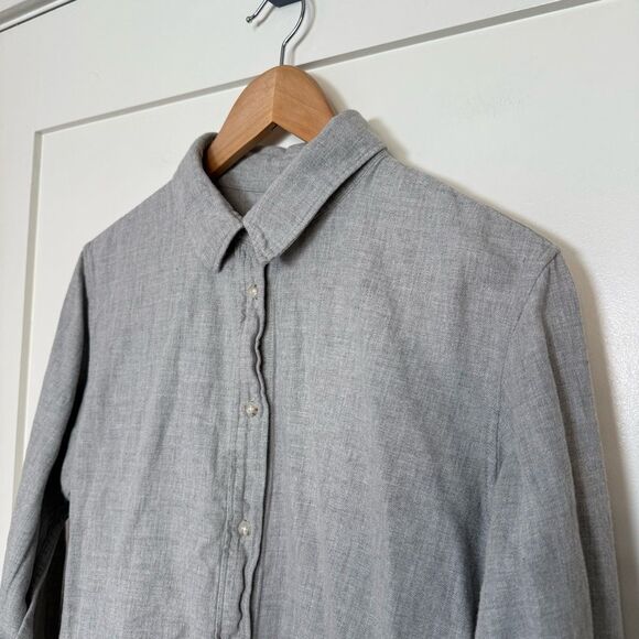 Uniqlo Shirt Womens Sz L Gray Button Up Long Sleeve 100% Cotton Casual Office - Picture 3 of 12